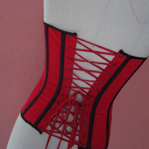 Lace Satin Bustier Corset Shirley Hollywood Red Black Boning Steampunk Party Pin - Picture 1 of 9